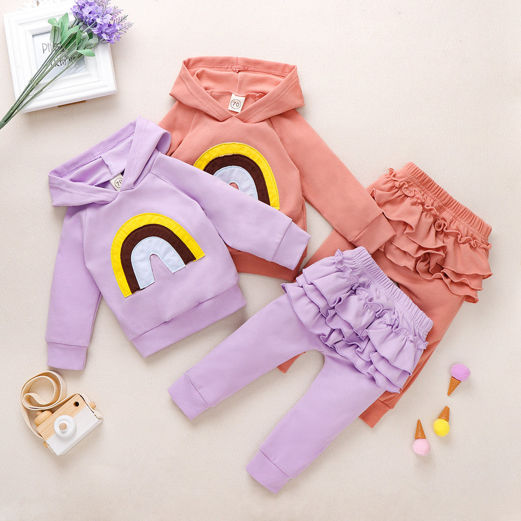 Toddler Girls Rainbow Long Sleeve Hoodie Pants Set - PrettyKid