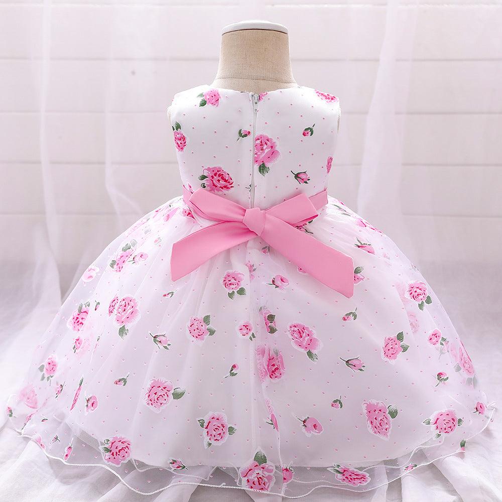 Baby Girls Flower-printed Pompous Gauze Princess Dress - PrettyKid