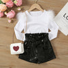 Toddler Kids Girls Solid Color Knitted Feather Top Bow Tie Waistband Shorts Set - PrettyKid