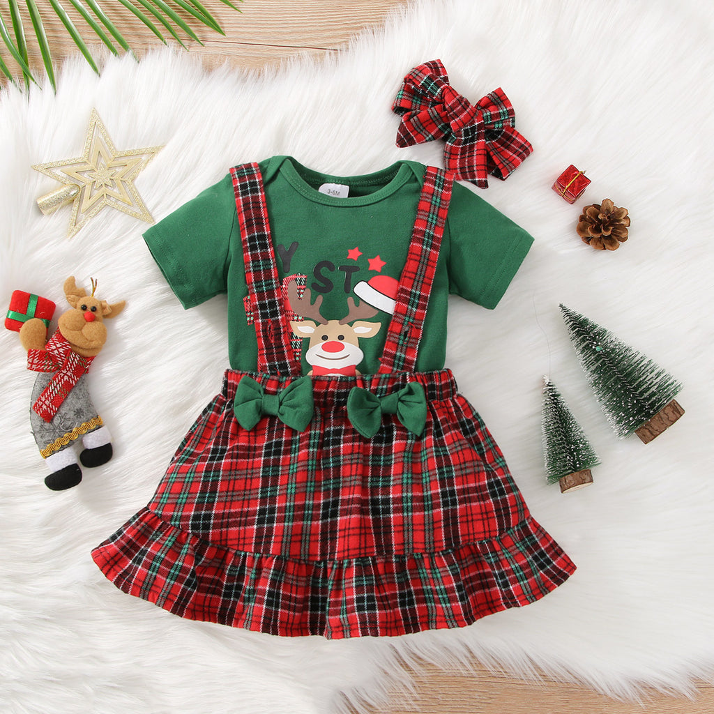 Baby Girls Plaid Christmas Strap Skirt Set - PrettyKid