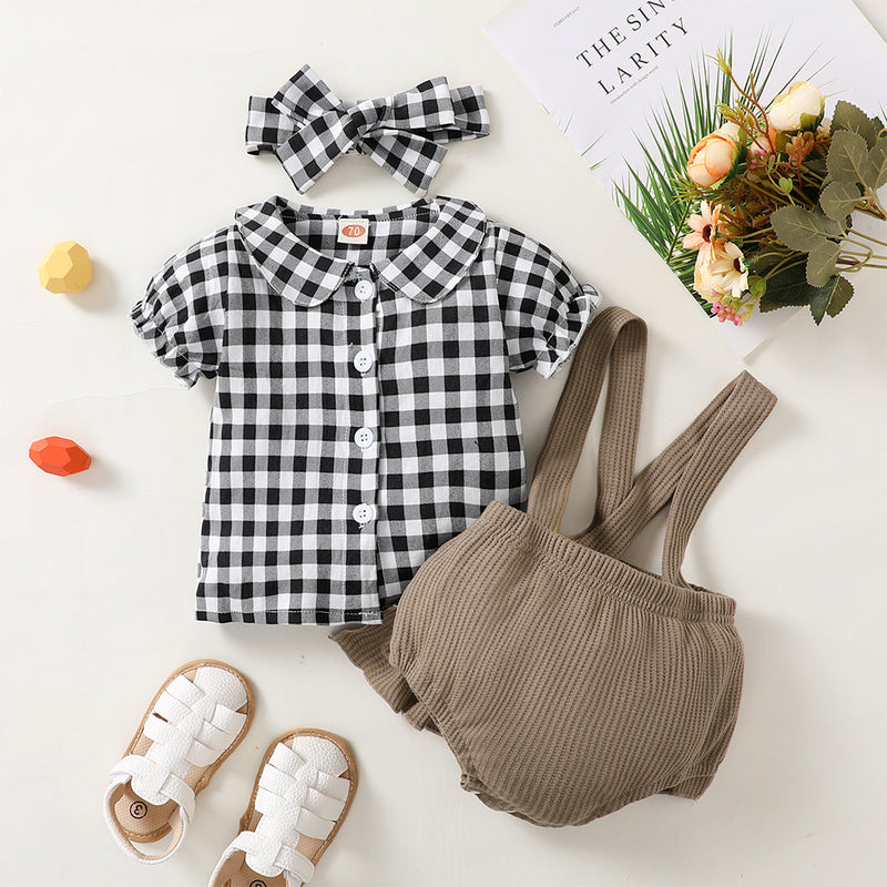 Infant and Young Children's Short-sleeved Shirt+shorts+headband Three-piece Set