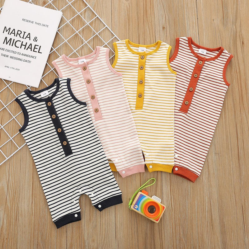 Toddler kids summer sleeveless striped jumpsuit baby crawling suit - PrettyKid