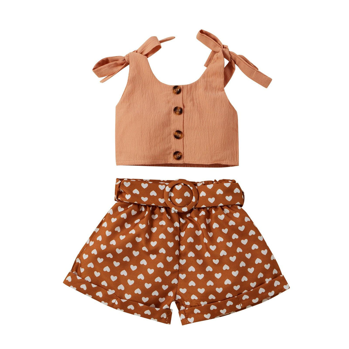 Toddler Kids Girls Solid Color Camisole Top Love Print Shorts Two Piece Set - PrettyKid