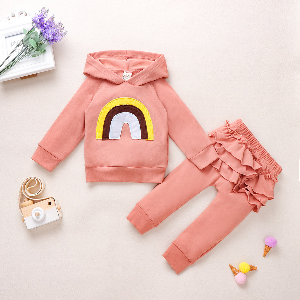 Toddler Girls Rainbow Long Sleeve Hoodie Pants Set - PrettyKid