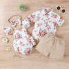 Infant Girls' Summer Printed Flying Sleeve Triangle Wrap Buttock Jumpsuit+hair Band