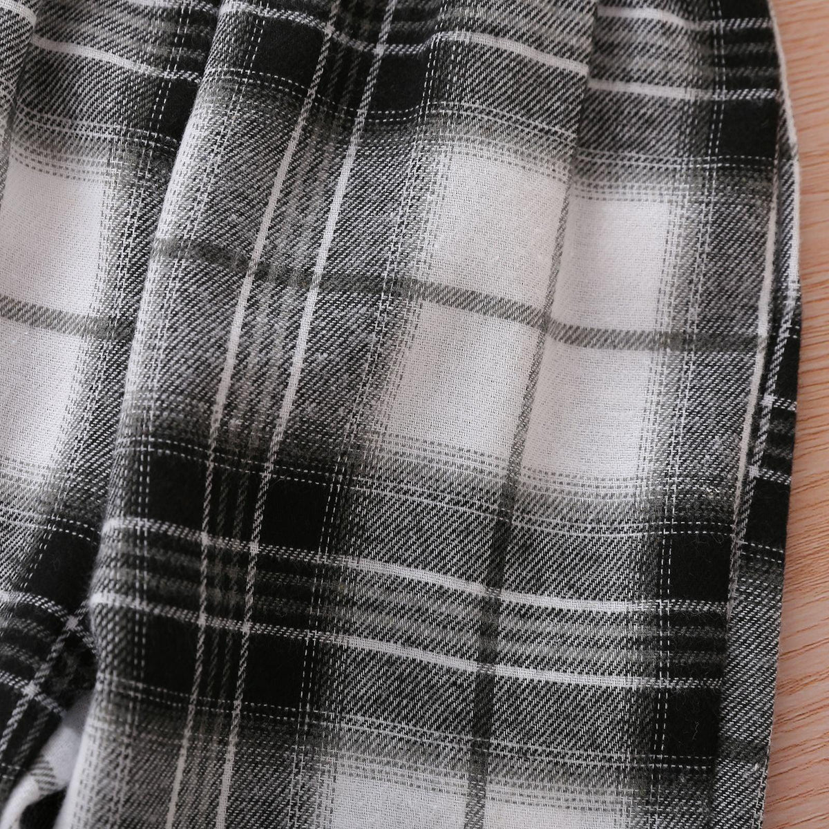 Toddler Kids Girls Solid Color Long Sleeve Top Black and White Plaid Suspender Suit Children's Boutique Suppliers - PrettyKid