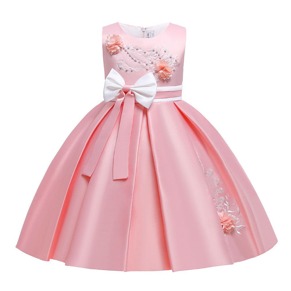 Kids Girls Bow Embroidered Pengpeng Skirt Children's Dress Wholesale Girls Dresses - PrettyKid