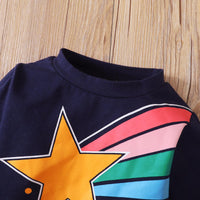 Toddler Boys Girls Solid Color Rainbow Star Print Long-sleeved Suit - PrettyKid