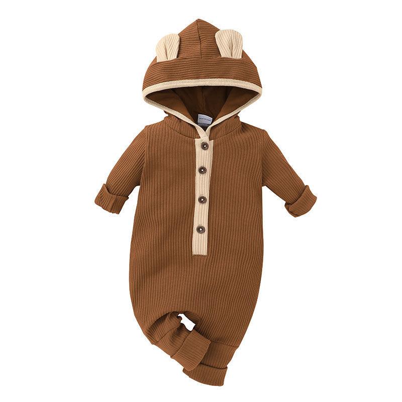 Baby Boys Girls Solid Color Long Sleeved Knitted Hooded Jumpsuit Creeper - PrettyKid