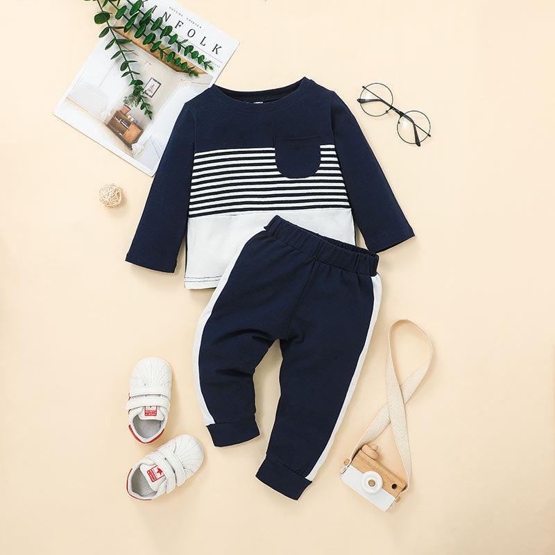 Toddler Kids Boys Striped Long Sleeve T-shirt Solid Pants Set - PrettyKid