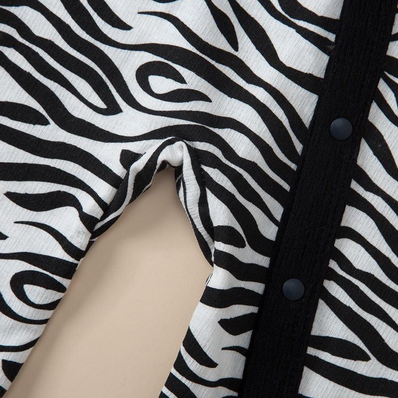 Baby Boys Girls Zebra Print Diagonal Wrap Foot Jumpsuit Baby Sleeping Bag - PrettyKid