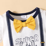 Baby Boys Little Gentleman Super Little Boy Letter Printed Short Sleeve Jumpsuit - PrettyKid