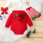 Baby Boys Girls Christmas Letter Printed Antler Hoodie Bodysuit Sock Set - PrettyKid