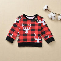 Children Cartoon Deer Head Christmas Print Plaid Long Sleeve Christmas Suit - PrettyKid