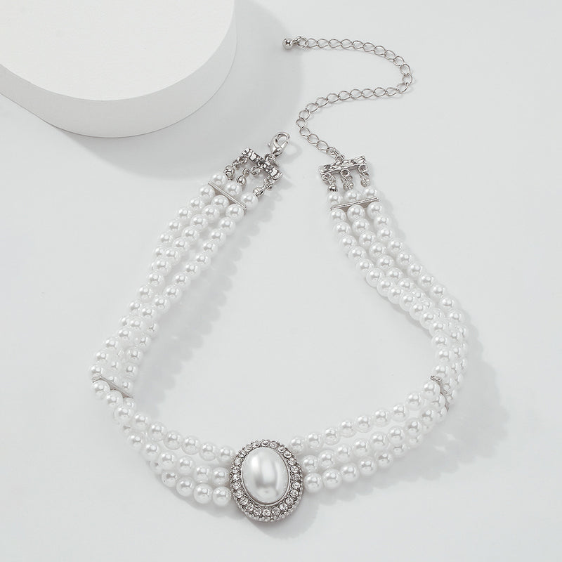 Retro Multi-layer Pearl Necklace Imitation Pearl Choker Neck Chain - PrettyKid
