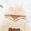 Baby Boys Girls Cute Little Bear Print Solid Color Plush Hooded Jumpsuit - PrettyKid