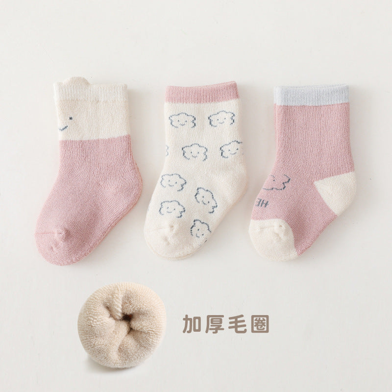 3PCS Baby Boys Girls Autumn and Winter Cartoon Print Terry Thickened Mid-thigh Socks - PrettyKid