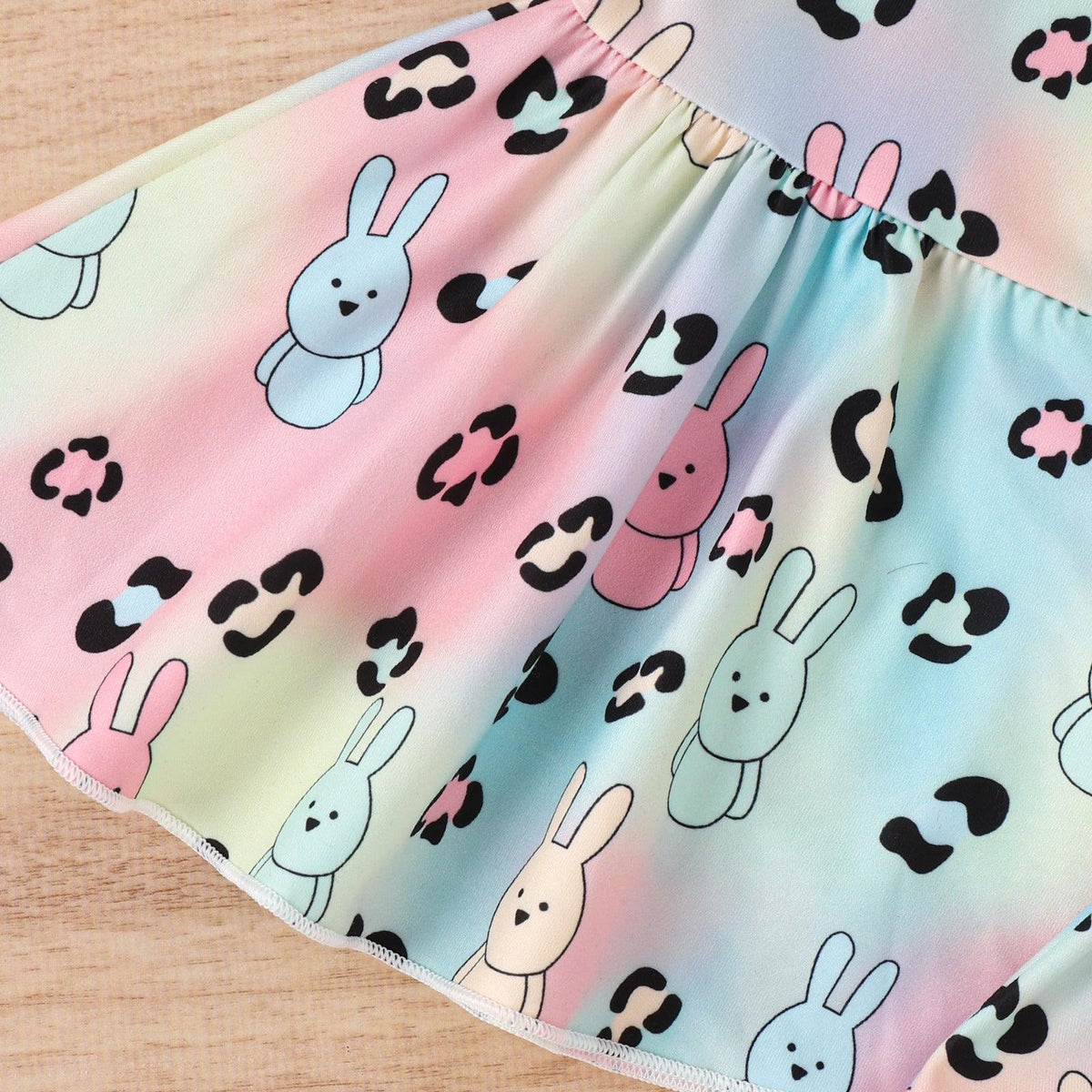 Easter Girls' Letter Printing Short-sleeved Rabbit Flare Trousers Three-piece Set