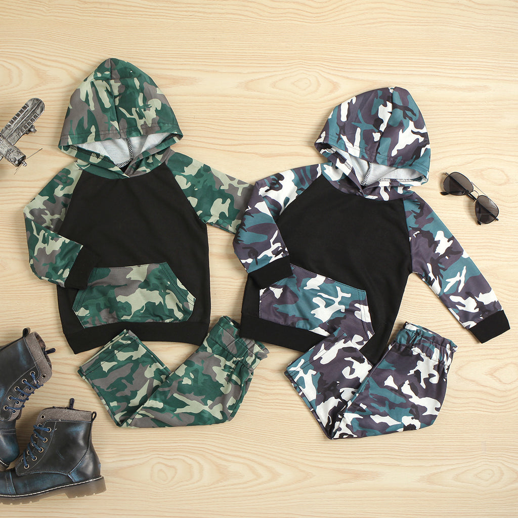 Toddler Kids Boys Camouflage Hooded Long Sleeve Suit - PrettyKid