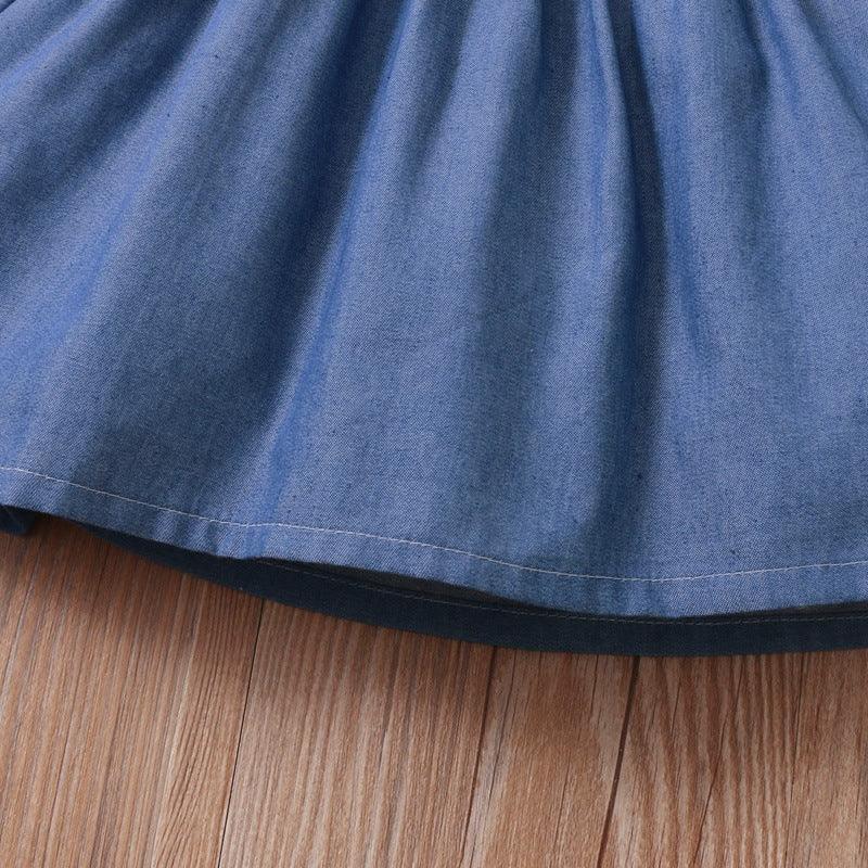 Toddler Kids Girls Color Striped Denim Stitched Long Sleeve Dress - PrettyKid