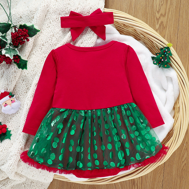 Baby Girls' Long Sleeve Alphabet Printed Jumpsuit Christmas Dress - PrettyKid