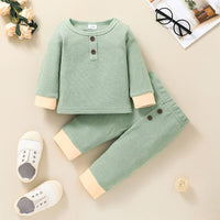 Toddler Boys Girls Solid Contrast Long Sleeve Knit Two Piece Set - PrettyKid