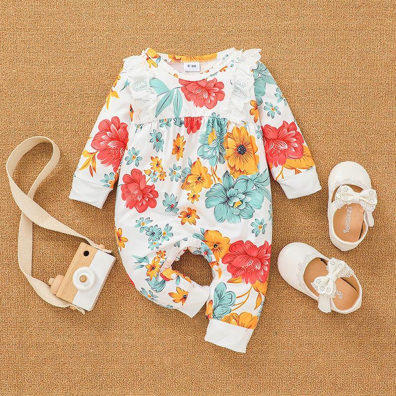 Baby Girls Flowers Printed Long Sleeve Jumpsuit - PrettyKid