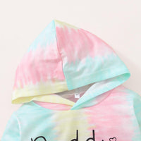 Toddler Girls' Long Sleeve Tie-dyed Lettered Printed Hooded Sweater Set - PrettyKid