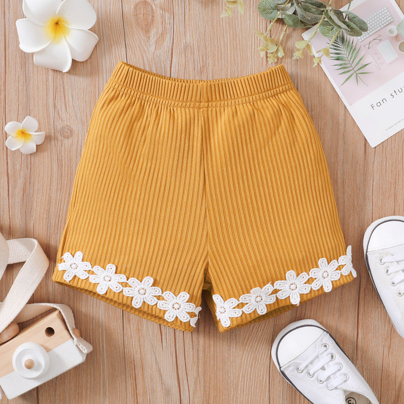 Toddler Boys Girls Solid Rubber Band Lace Elastic Waist Shorts - PrettyKid