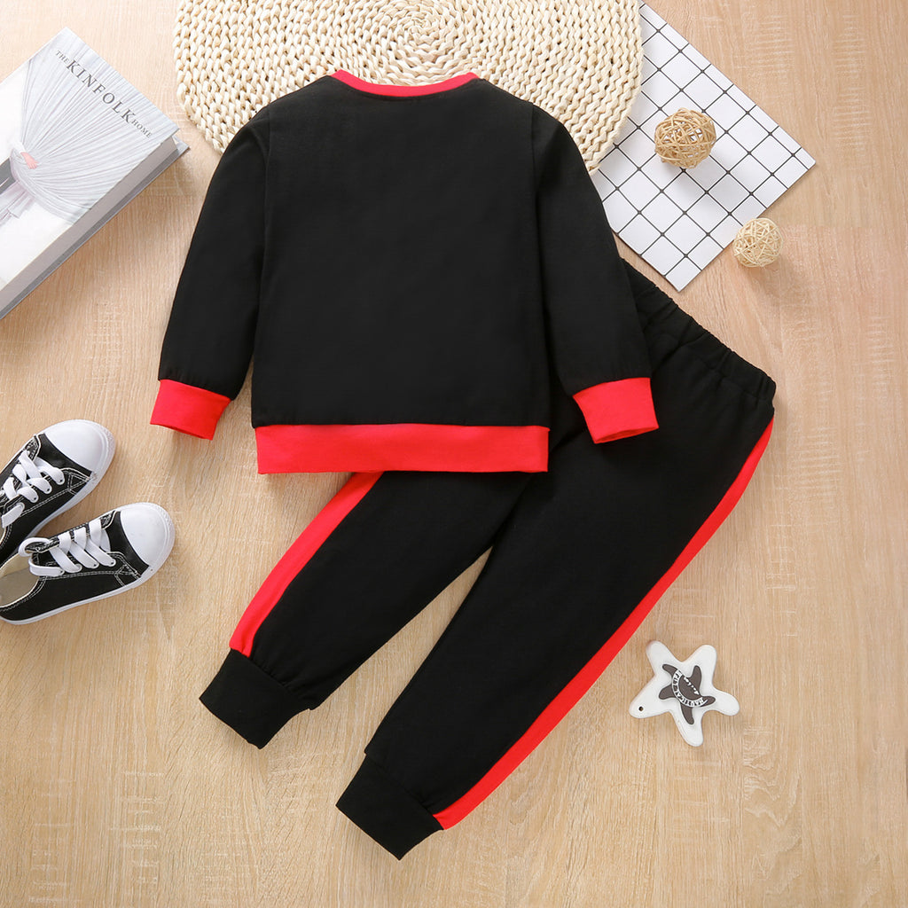 Toddler Kids Boys Letter Print Color Blocking Long-sleeved Tops and Pants Set - PrettyKid