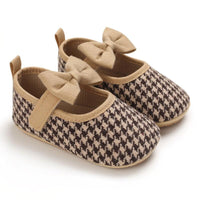 Baby Girls Plaid Bow Child Soft Rubber Sole Non-slip Baby Shoes - PrettyKid