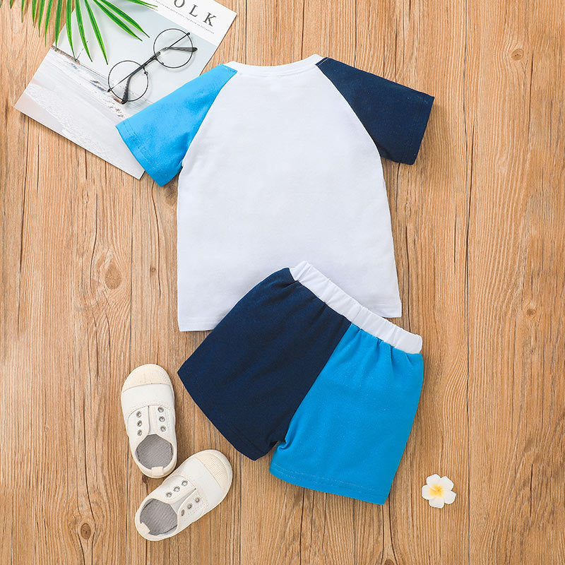 Toddler Kids Boys Summer Solid Color Contrast Short Sleeve Suit - PrettyKid