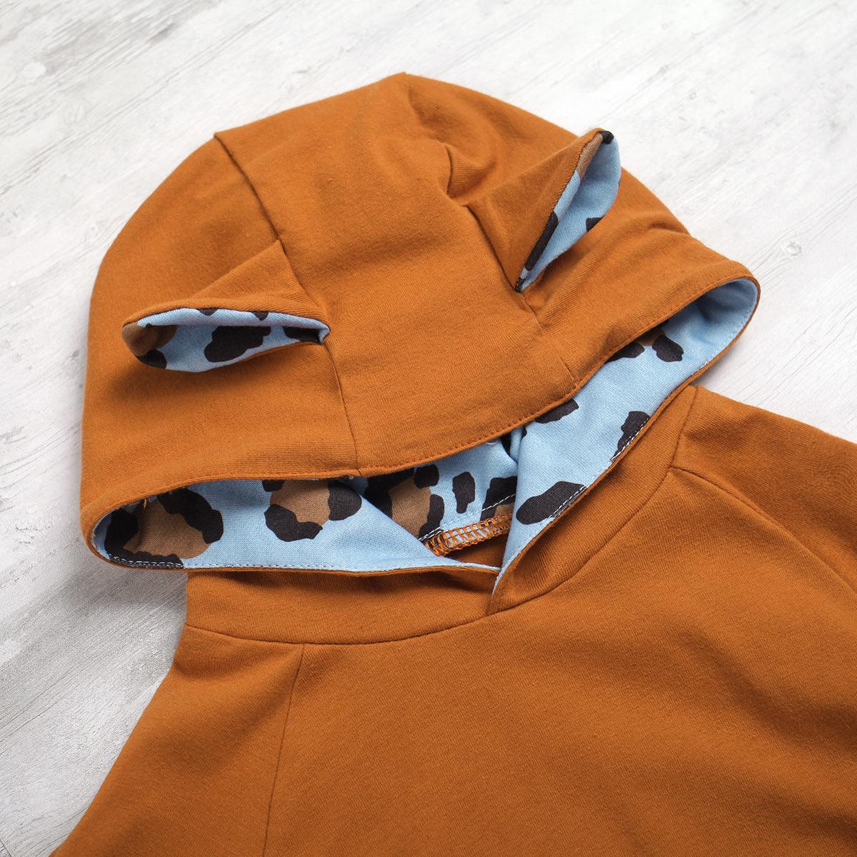 Toddler Boys Girls Cute Little Ear Hoodie Leopard Pants Set - PrettyKid