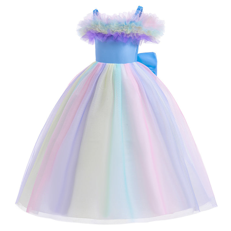 Colorful Plush Collar Mesh Bow Dresses Wholesale Girls Fashion Clothes - PrettyKid