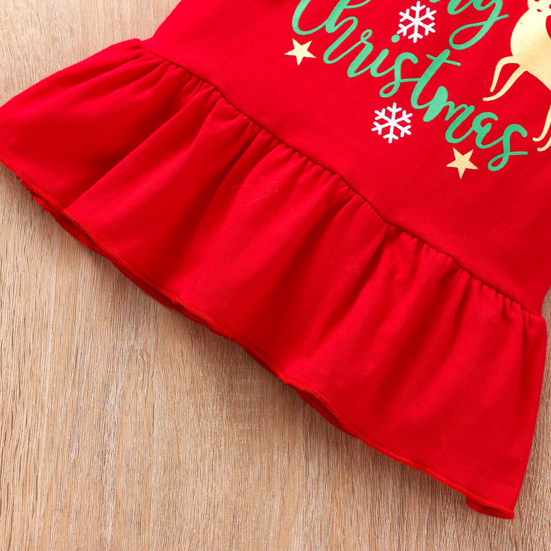 Girls Cute Cartoon Christmas Printed Long Sleeved Top Long Pants Hair Accessories Set - PrettyKid
