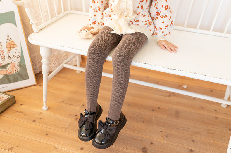 Toddler Kids Girls Winter Solid High Waist Cashmere Bottomed Pantyhose Leggings - PrettyKid