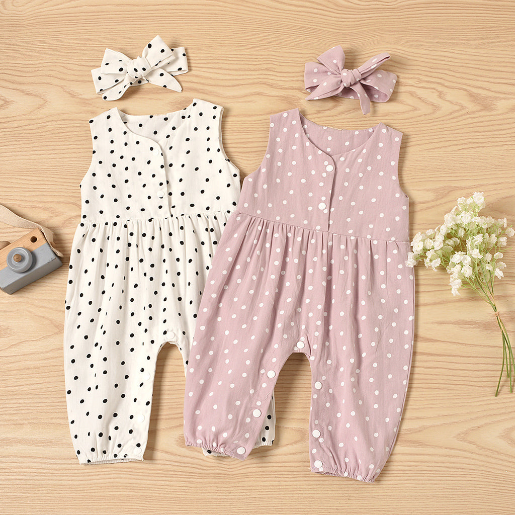 Children's 2022 Summer Infant and Toddler Girls Polka Dot Jumpsuit - PrettyKid