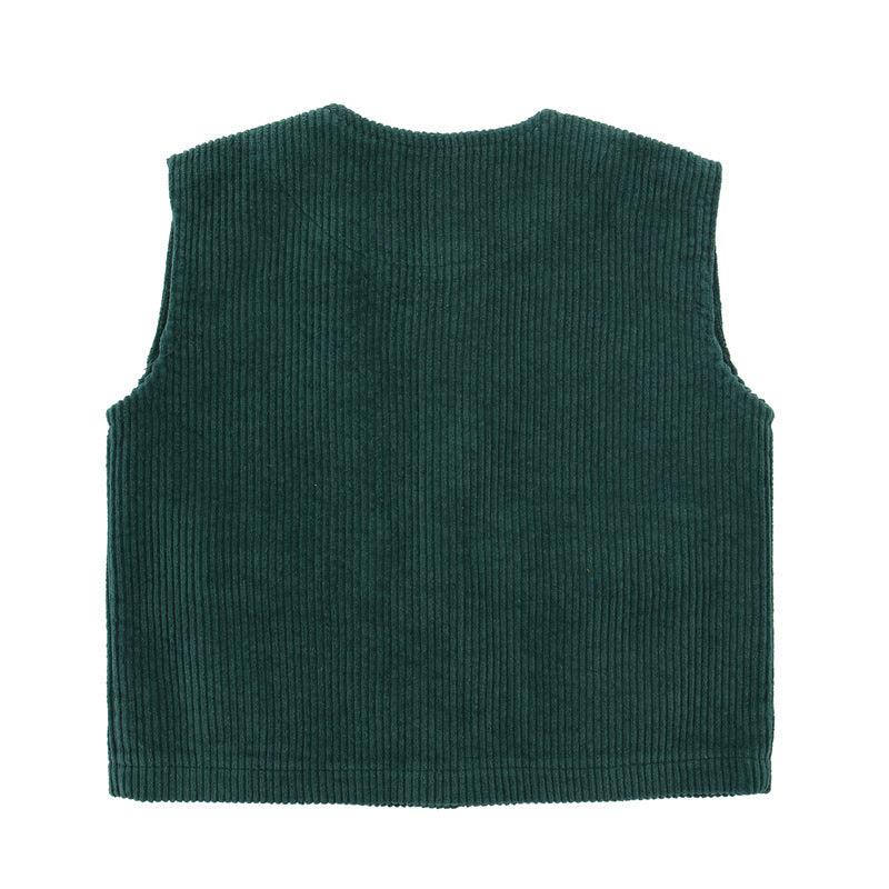 Children Boys Girls Corduroy Solid Double Pocket Vest Top - PrettyKid