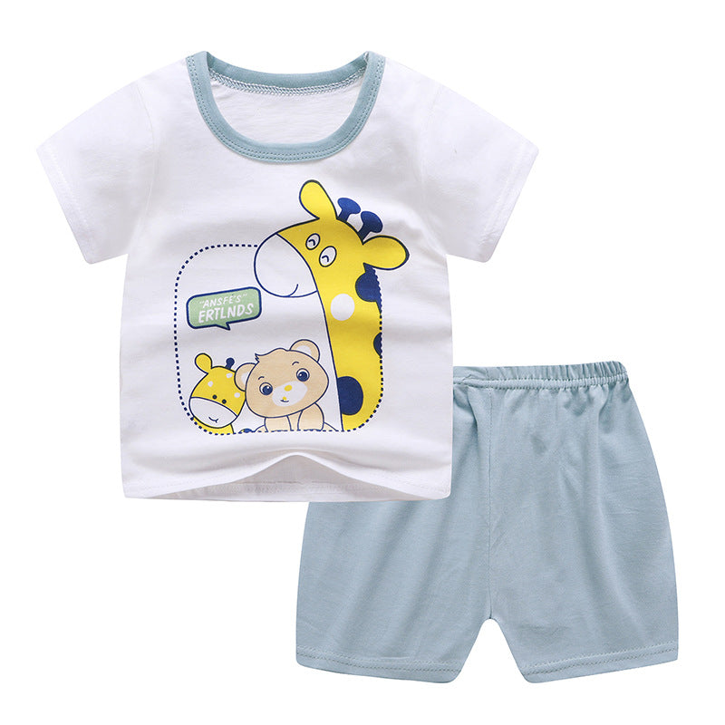 1-5Y Children Cartoon Animation Printed Cotton Short-sleeved Shorts Summer Pajamas Set - PrettyKid