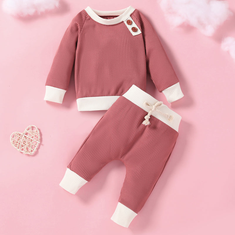 Toddler Kids Long Sleeve Solid Knit Stripe Casual Suit - PrettyKid