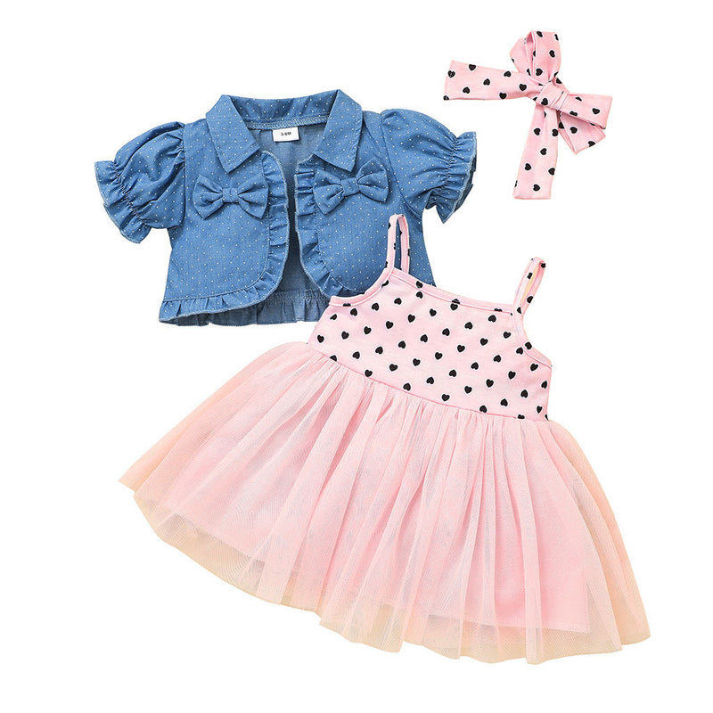 Toddler Girls' Denim Top Dot Suspender Skirt Set - PrettyKid