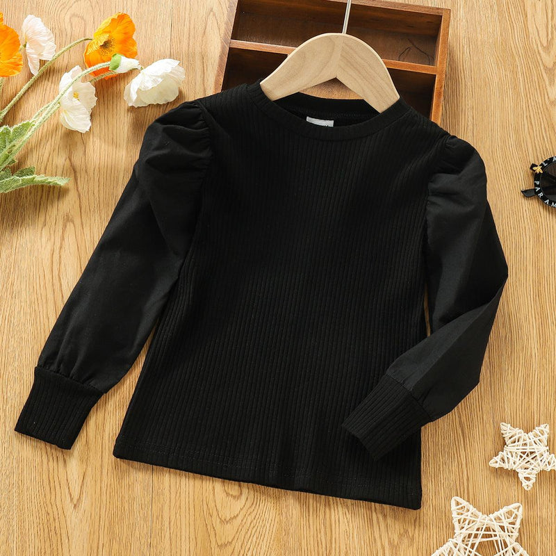 Toddler Girls Solid Cotton Long Sleeve Bottomed Shirt - PrettyKid