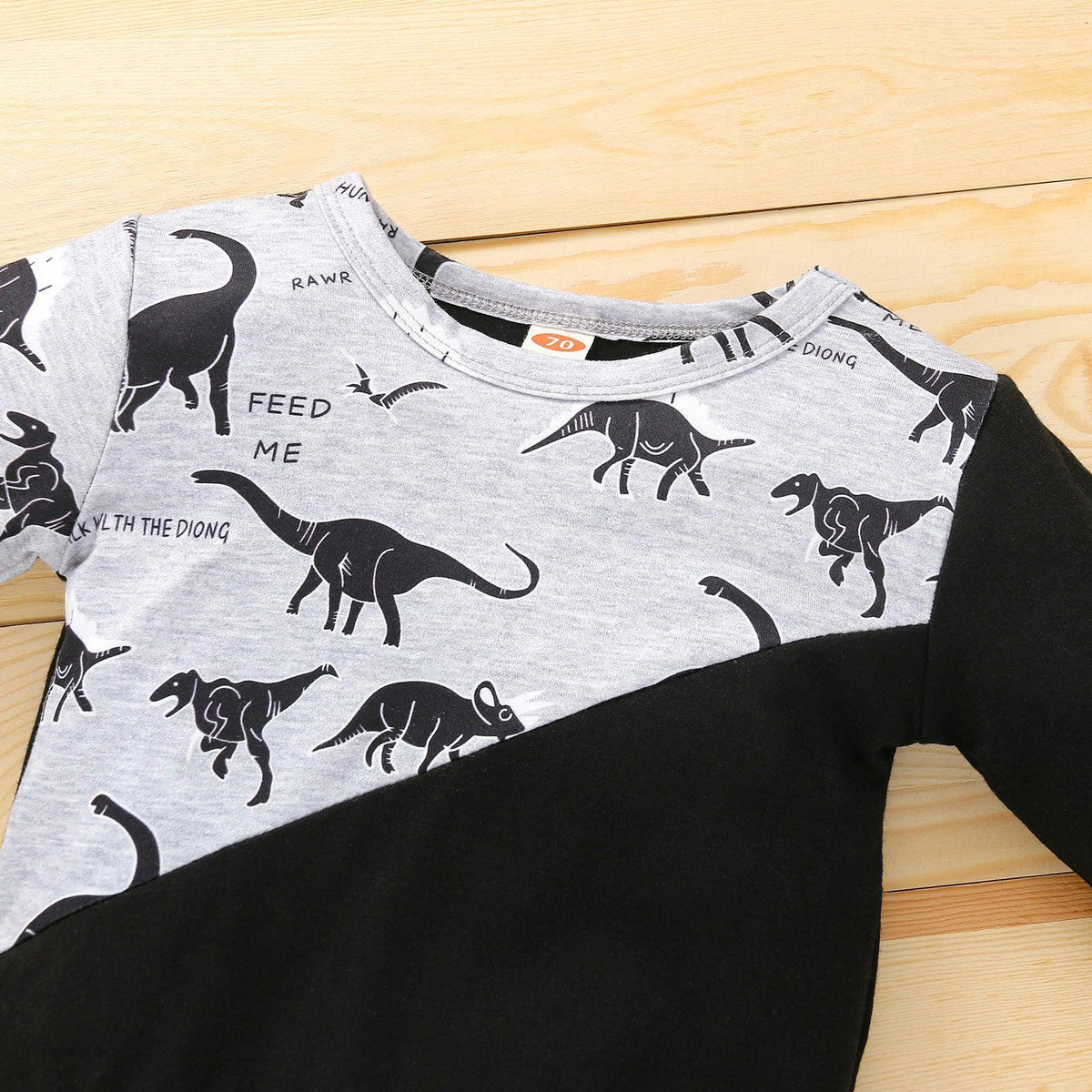 Toddler Kids Boys' Round Neck Dinosaur Print Color Blocking Long-sleeved Suit - PrettyKid