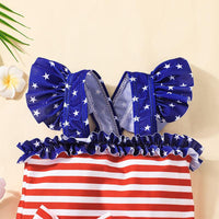 9M-4Y Swimsuits Baby Girl Striped Contrast Panel Independence Day Baby Clothes In Bulk - PrettyKid