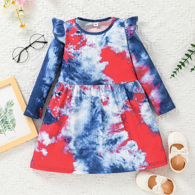 Toddler Kids Girls' Long Sleeve Tie Dyed Round Neck Dress - PrettyKid