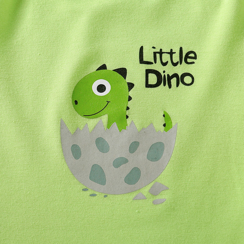 Toddler Kids Boys Green Cartoon Dinosaur Print Short Sleeve Set - PrettyKid