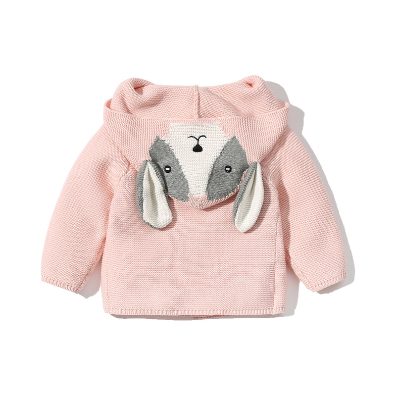 Toddler Boys Girls Solid Color Cute Animal Shape Hooded Knit Jacket - PrettyKid