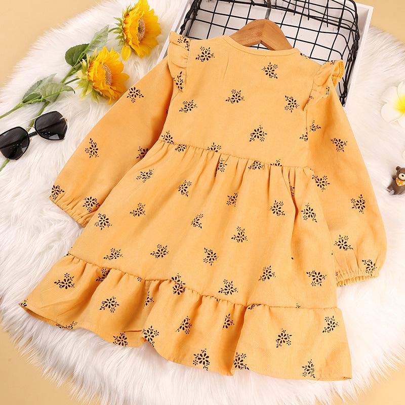 Children Girls Lace Solid Print Long Sleeve Dress Princess Skirt - PrettyKid