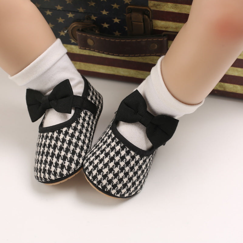 Baby Girls Plaid Bow Child Soft Rubber Sole Non-slip Baby Shoes - PrettyKid
