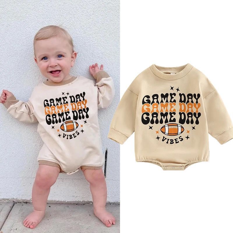 Baby Boys Solid Color Rugby Print Long-sleeved Pullover One-piece Crawl Suit - PrettyKid